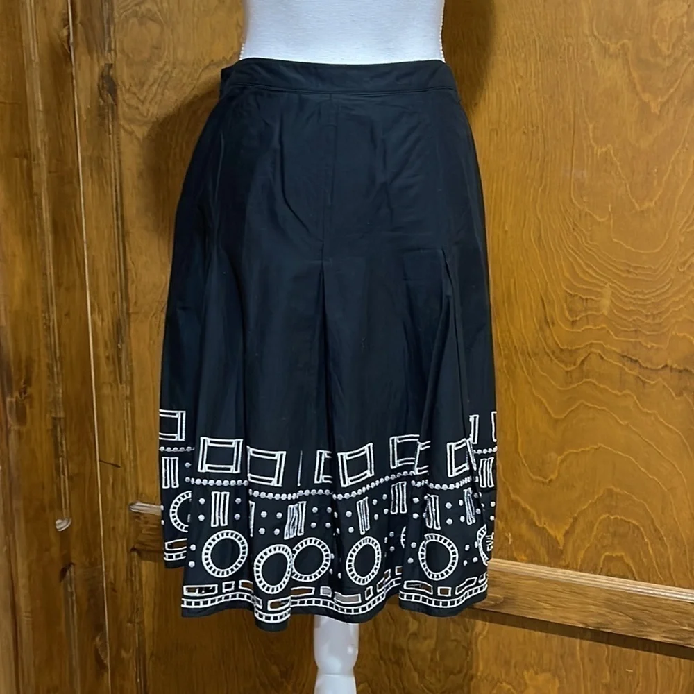 Alfani Black Pleated Skirt with Geometric Embroidery Border - EUC